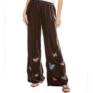 Johnny Was Women's Size XXL Brown embroidered Seamed Wide Leg‎ Silk-Blend Pants